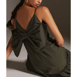 Anthropologie Green Tassel Sleeveless V Neck Midi Dress Size XXS